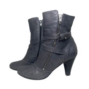 Davos Gomma | Genuine Leather Stormy Gray 🌩️ Heeled Boots With Zippers & Buckles
